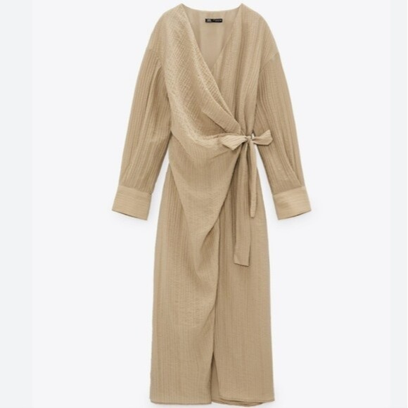 ZARA Dress Wrap Style Textured Midi Long Sleeve - Picture 10 of 15
